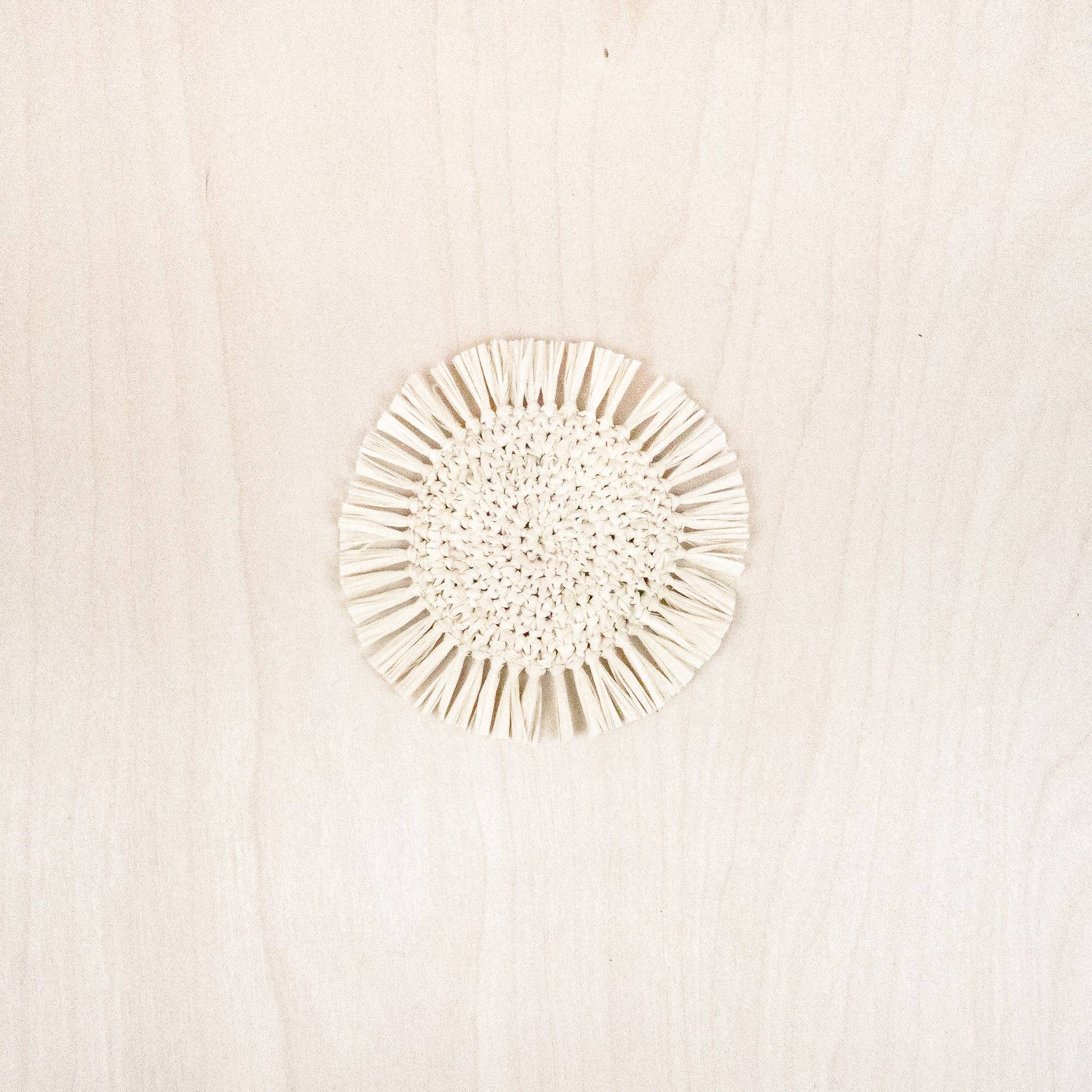 LIKHÂ - Wholesale Coasters - Natural Raffia Round Crochet Coasters with Fringe, set of 42