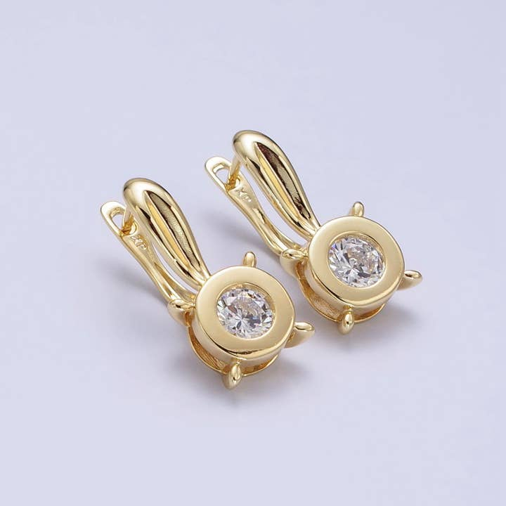Aim Eternal - Wholesale Stud/Post Earrings - Gold Filled Clear CZ Round Bezel Dotted English Lock Earring