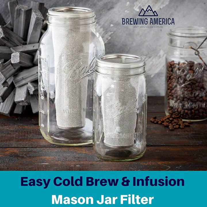 Brewing America - Wholesale Coffee Filter - Cold Brew Filter for Mason Jar Wide Mouth Coffee Maker, Stainless Steel (1 Quart (32 Ounces)