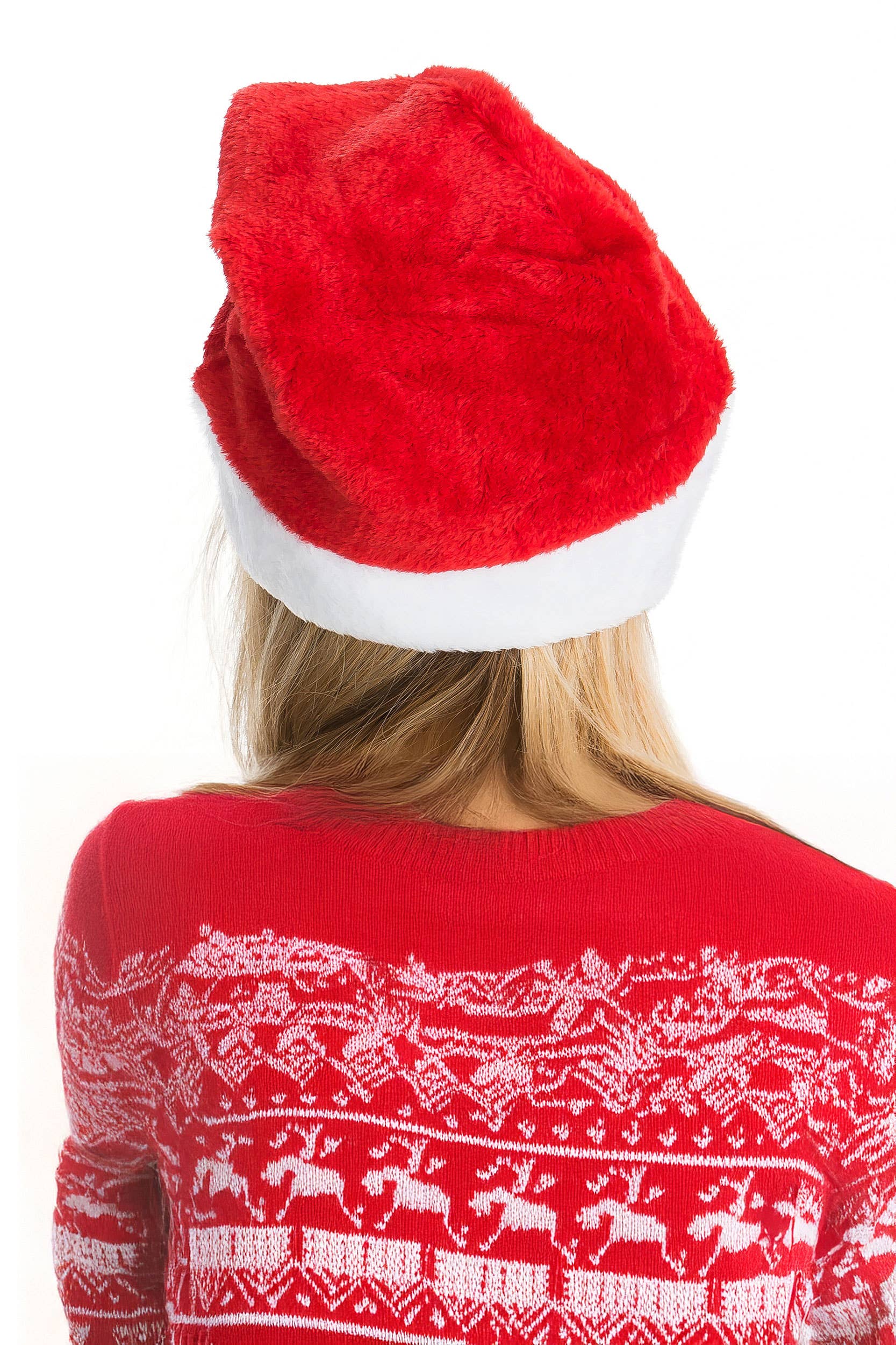 RED WHITE Christmas Fuzzy Fleece Santa Hat for wholesale on Faire3