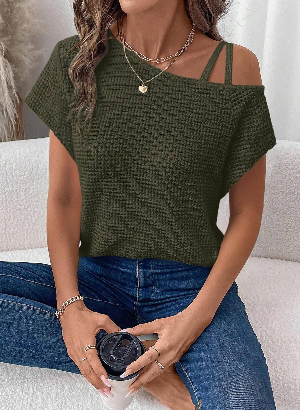 Lily Clothing - Wholesale Shirt - Women's - Short sleeved off-the-shoulder knit T-shirt11