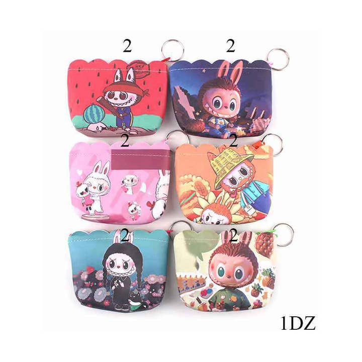Sensibling Corp. - Wholesale Coin Purse - Kids - 12PCS - Adorable Monster Bunny Printed Mini Keychain Pouch B1
