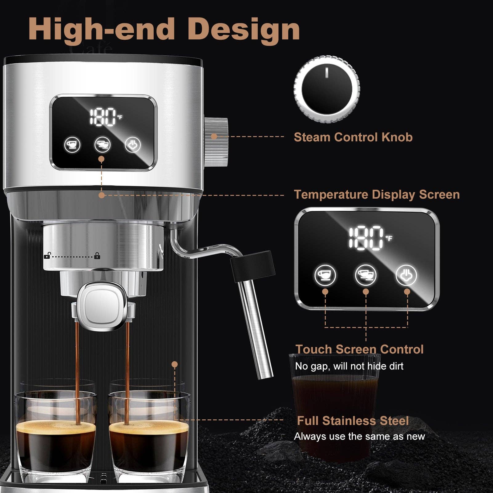 BlakOutlet - Wholesale Espresso Maker - Espresso Machine, Cappuccino & Latte Machine with ESE POD Filter & Milk Frother7
