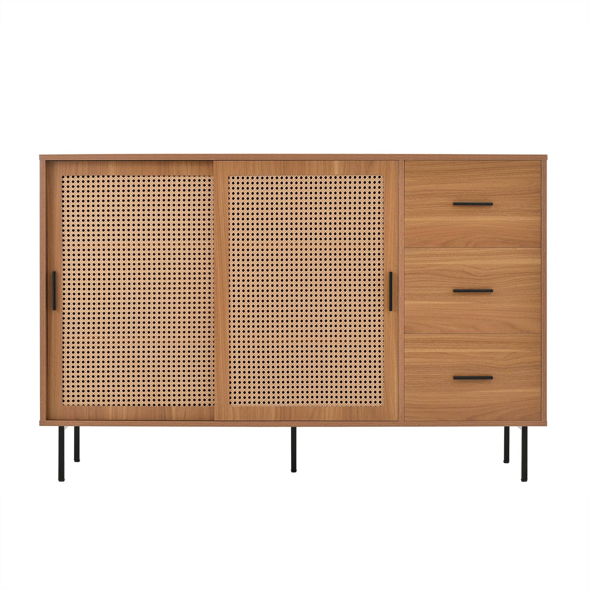 Urban Meuble - Wholesale Cabinet - Vintage sideboard with wood effect, 2 sliding doors in woven rattan, and 3 drawers PROPOLIS0