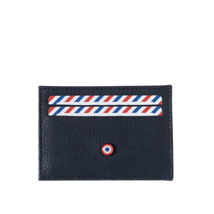 Tarjetero GEORGES en cuero nubuck azul marino y cuero color salmón para venta al por mayor de Larmorie Officiel