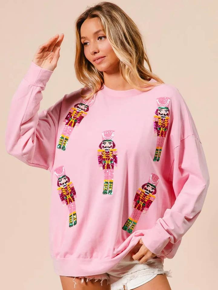 BiBi Sequin Nutcrackers Embroidery Christmas Sweatshirt for wholesale by React Activewear