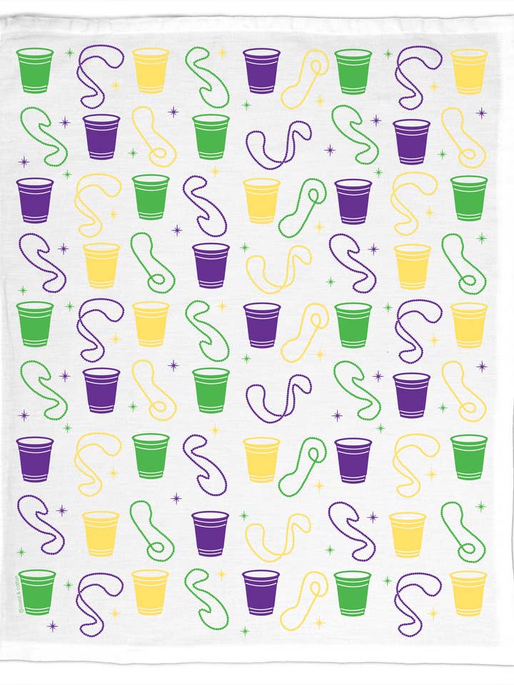 Mardi Gras Cups & Beads, theedoek van biologisch katoen voor wholesale door Coast & Cotton