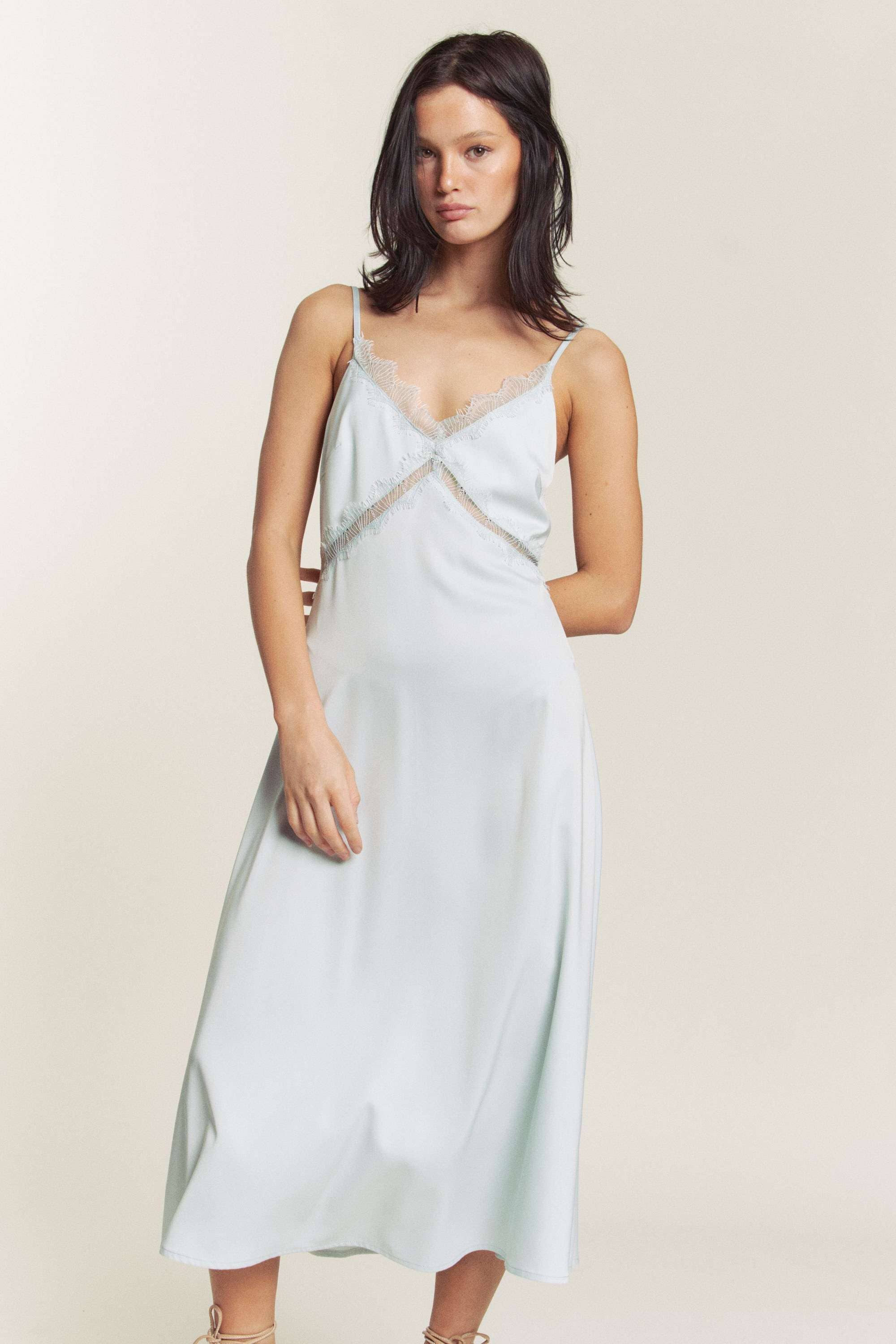 Hers & Mine - Wholesale Dress - Women's - SATIN SPAGHETTI STRAP X LACE TRIM MIDI DRESS13