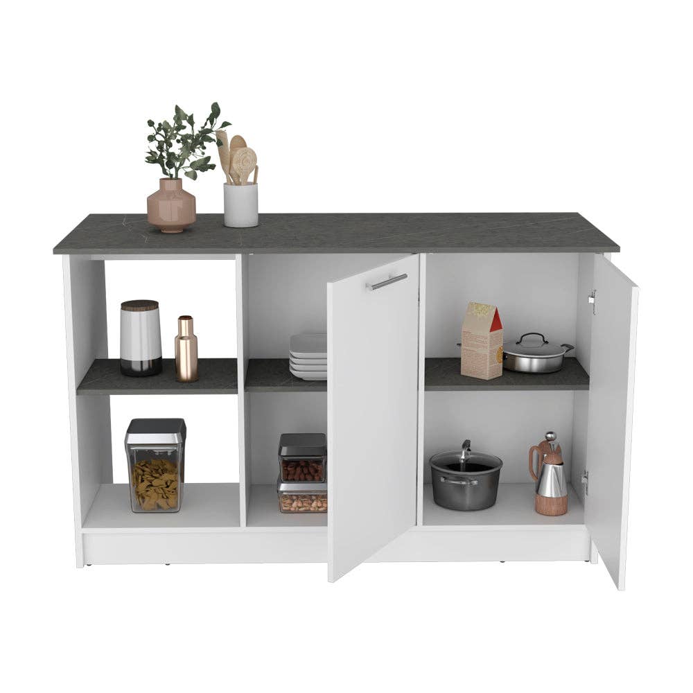Treevol Furniture - Wholesale Kitchen Storage/Organizer - Kitchen Island Padua, Countertop and 2 Shelves, White / Onyx4