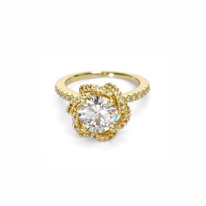 Floral Halo Round Cut Ring for wholesale by Caratina