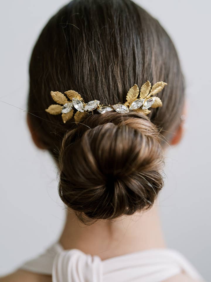 Peigne feuille d'or et vigne scintillante, Swarovski, postiche pour la vente par Acute Designs