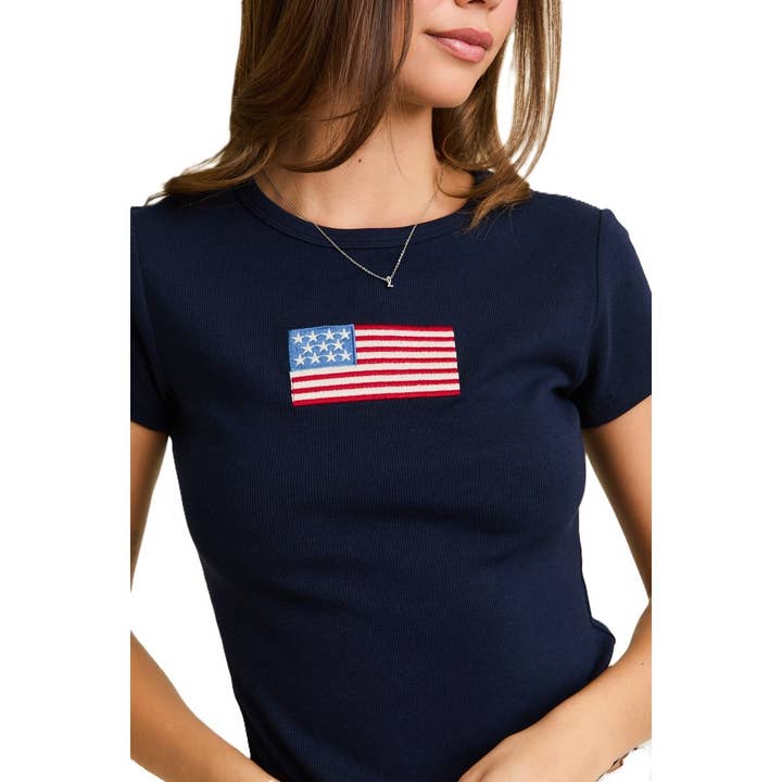 Short Sleeve T-Shirt with American Flag Embroidery Patch for wholesale by Blue Bunny Inc