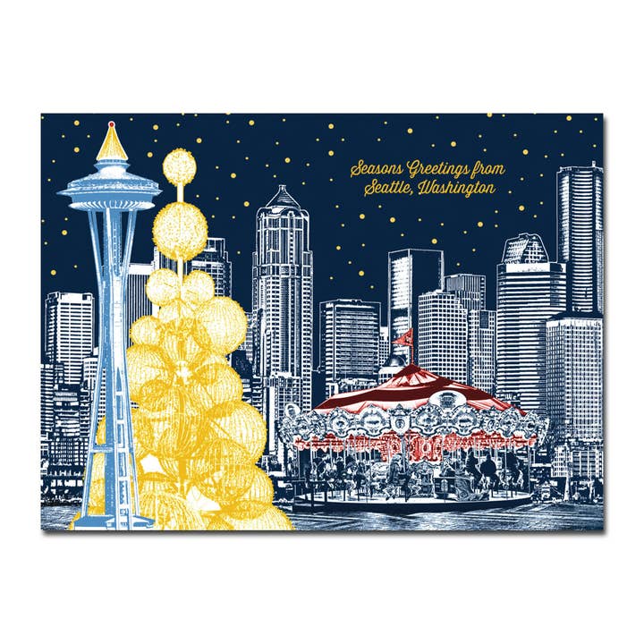 Seattle Washington Urban Foil Holiday Card for wholesale by Allport Editions