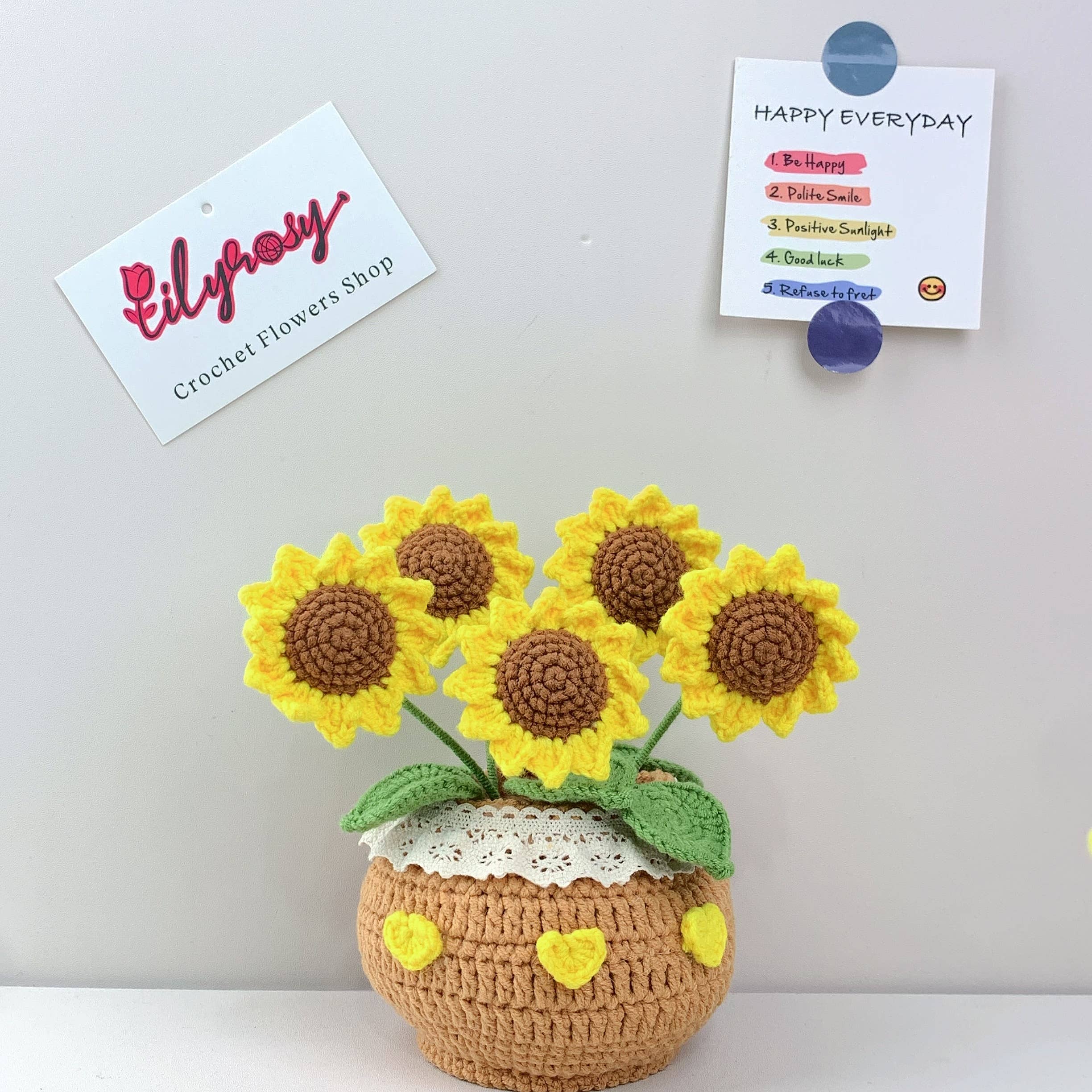 Lilyrosy（Duty free) - Wholesale Artificial Flowers - Crochet Sunflower plant pot, Handmade Valentine's Day gift8
