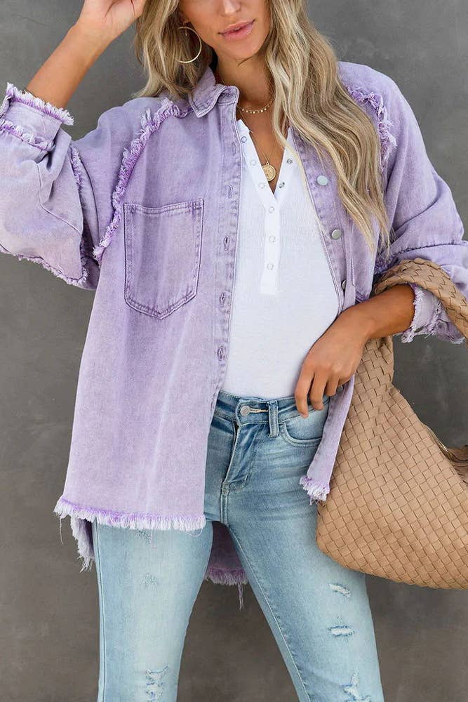 UNISHE - Vendita all'ingrosso Giacca di jeans - Donna - Giacca di jeans con bottoni color caramella e tasche, bordi grezzi JRM0184