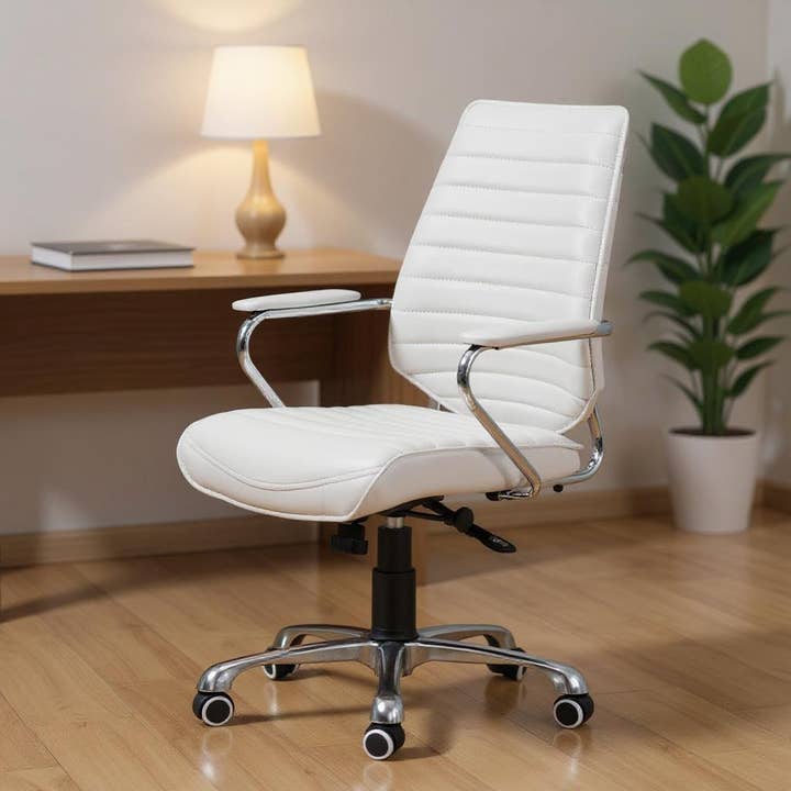 HomeRoots – wholesale Chair – White and Silver Adjustable Height Swivel Rolling Office Chair1
