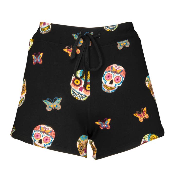 Sugar Skulls Pajama Shorts For Women for wholesale by Amanda Blu
