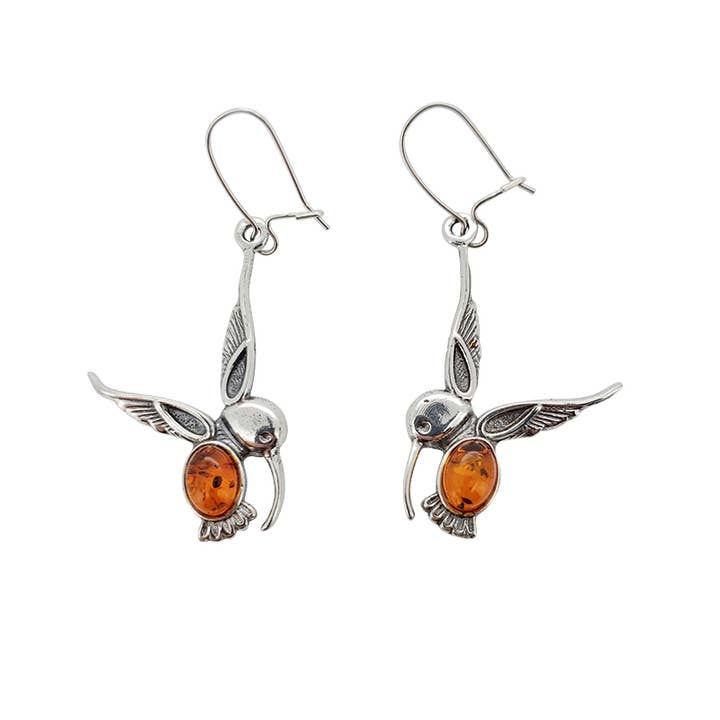 Cognac Amber Sterling Silver Hummingbird örhängen på krokar för wholesale av Amberman