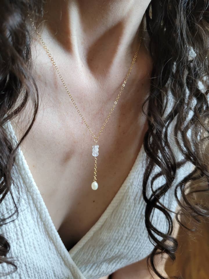 Moonstone and Pearl Y Necklace for wholesale by Leo Eleven Jewelry