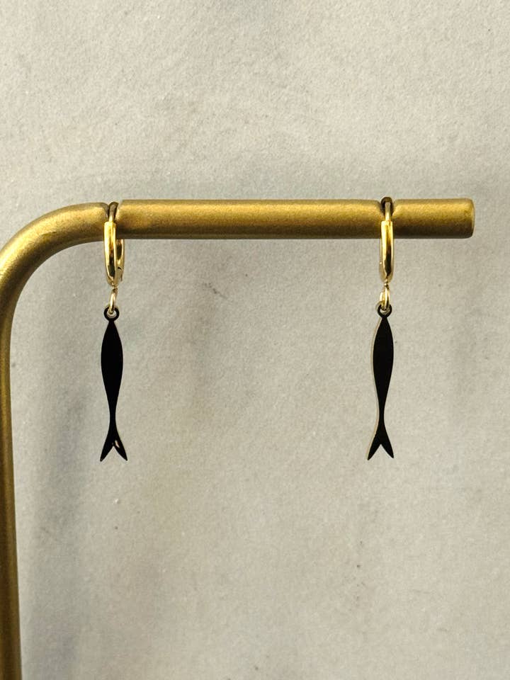 Minimal Stainless Steel Fish Hoop Earrings for wholesale by Cassette Barcelona