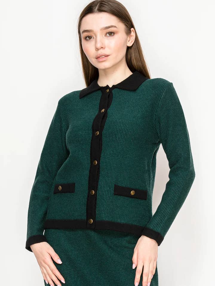 Cardigã de Malha Verde com Botões por atacado de Yal New York