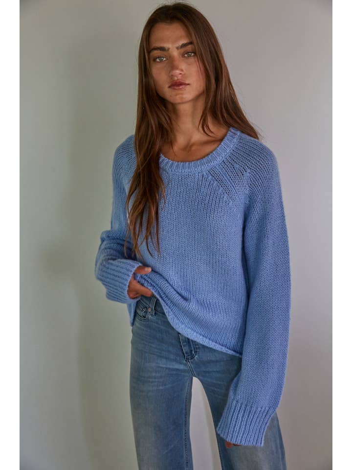 Dusty Blue W1565 | Knit Acrylic Nylon Wool Alpaca Sweater Ribbed Detail for wholesale on Faire