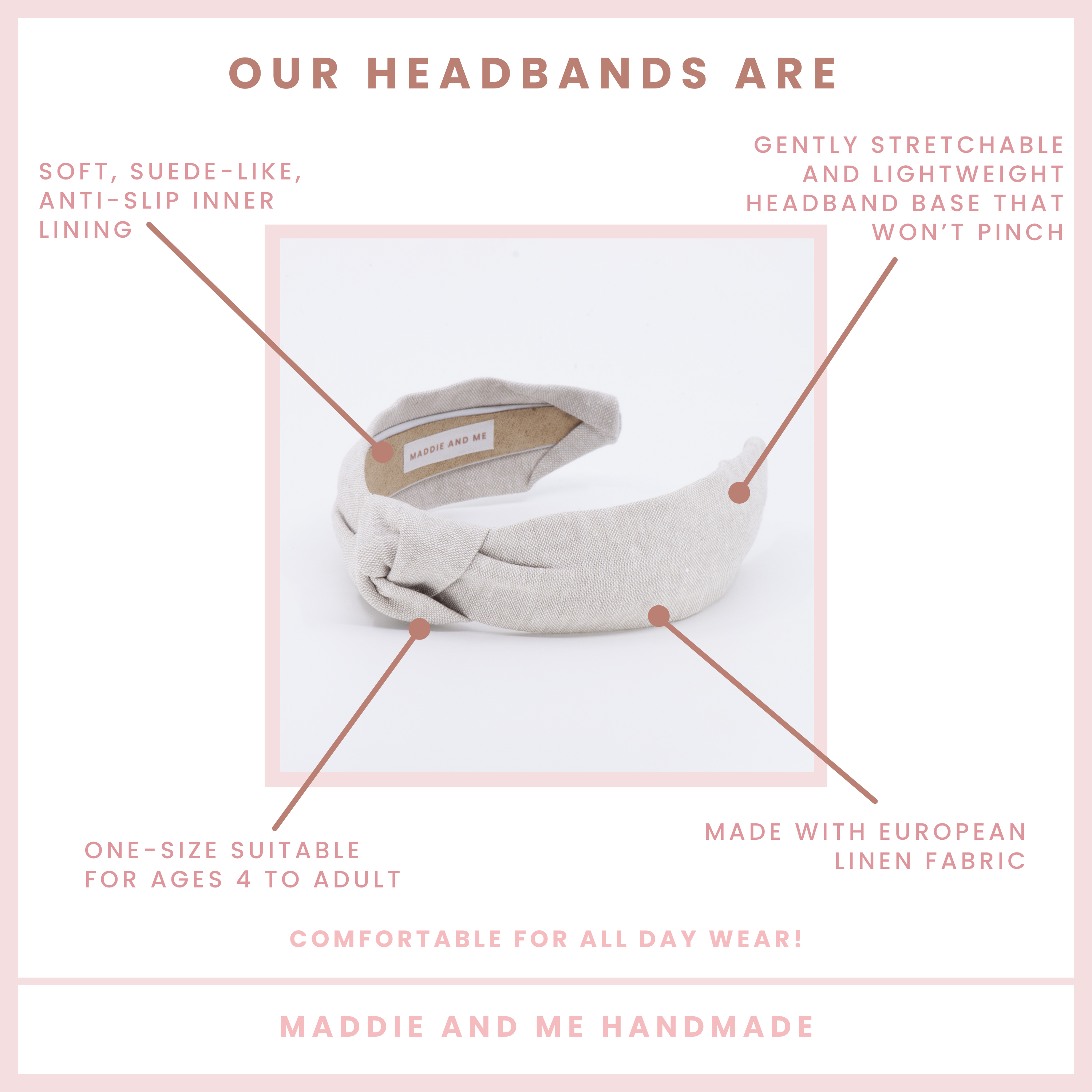 Maddie and Me Handmade - Wholesale Fashion Headband - Women's - Neutral Solid Linen Blend Knotted Headband | Flax | Khaki2