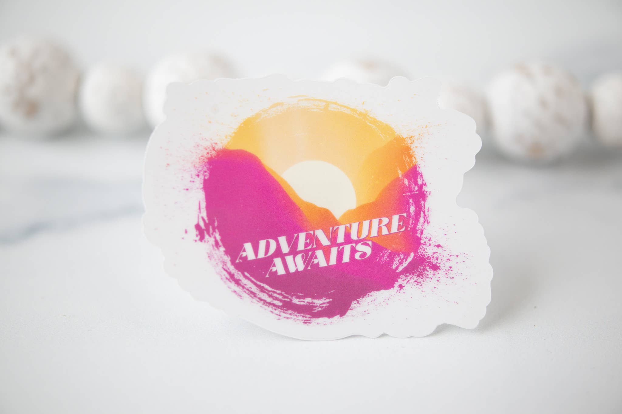 Savannah and James Co - Wholesale Sticker - Adventure Awaits, Sunset Clear Vinyl Sticker, 3in.0