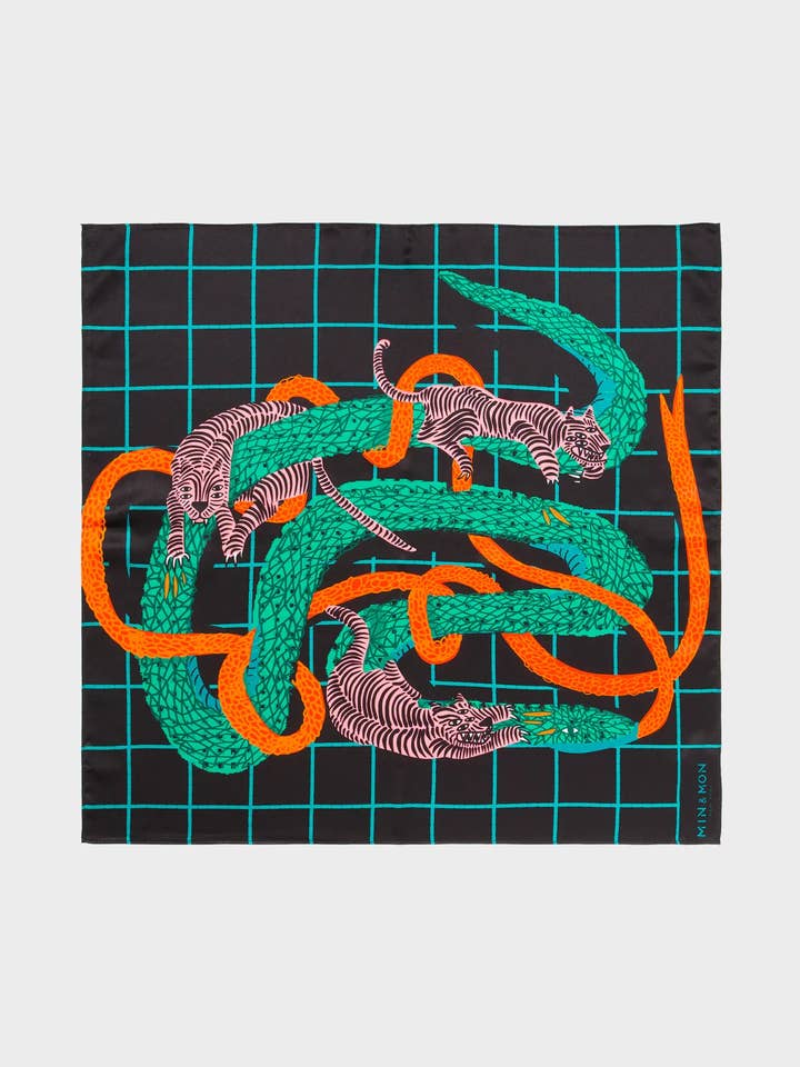 Foulard en soie noire - Contes enchevêtrés pour la vente par Min & Mon