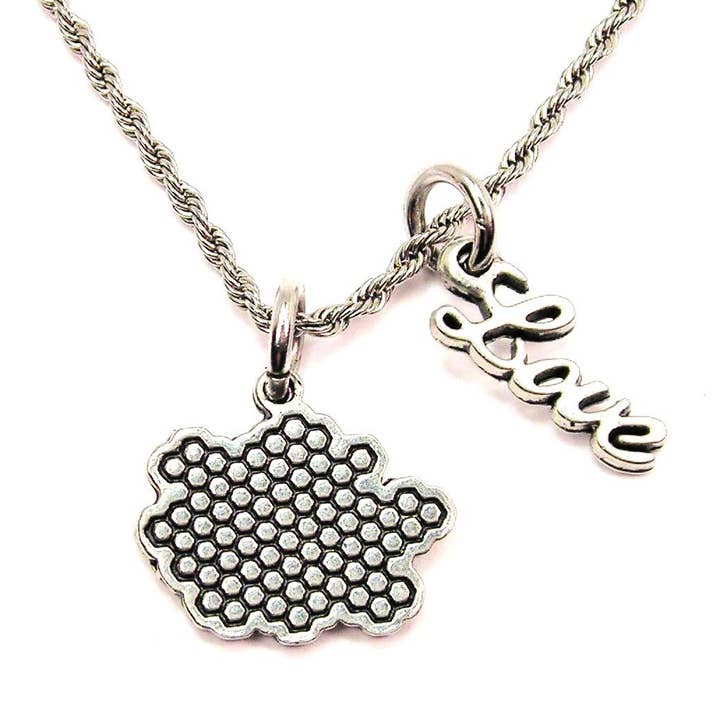 Honeycomb 20" Rope Necklace With Love Accent Honey Bee for wholesale by Chubby Chico Charms