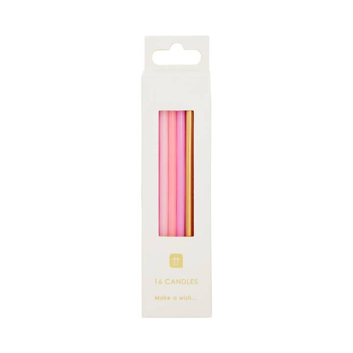 Talking Tables EU - Wholesale Cake Candle - Long Pink and Gold Birthday Candles | 16 Pack |4