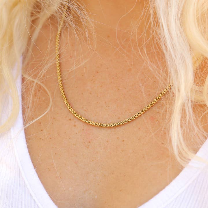 WJW - Wholesale Link & Chain Necklace - Stainless Steel Gold Wheat Chain Necklace