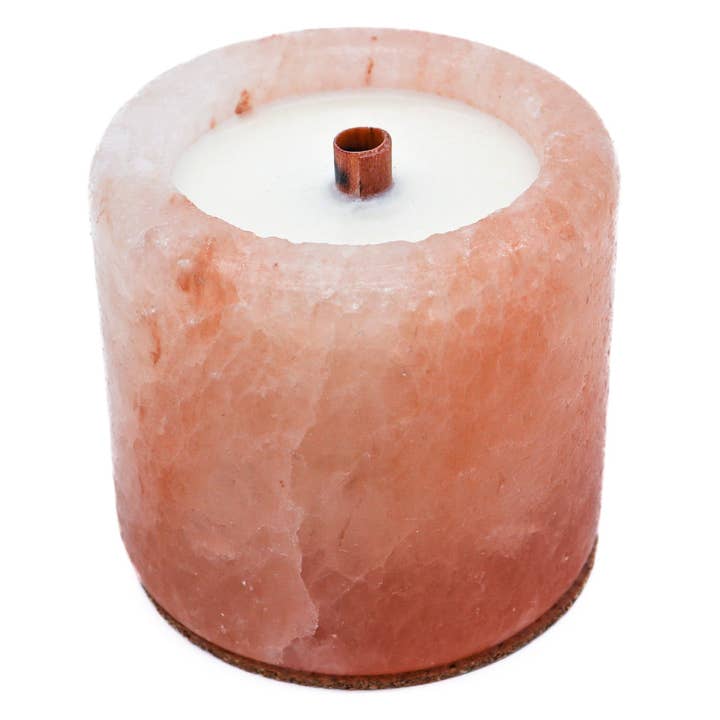 Cylinder Shape Pink Salt Poured Wax Candle Holder 3.5" for wholesale by Himalayan Secrets