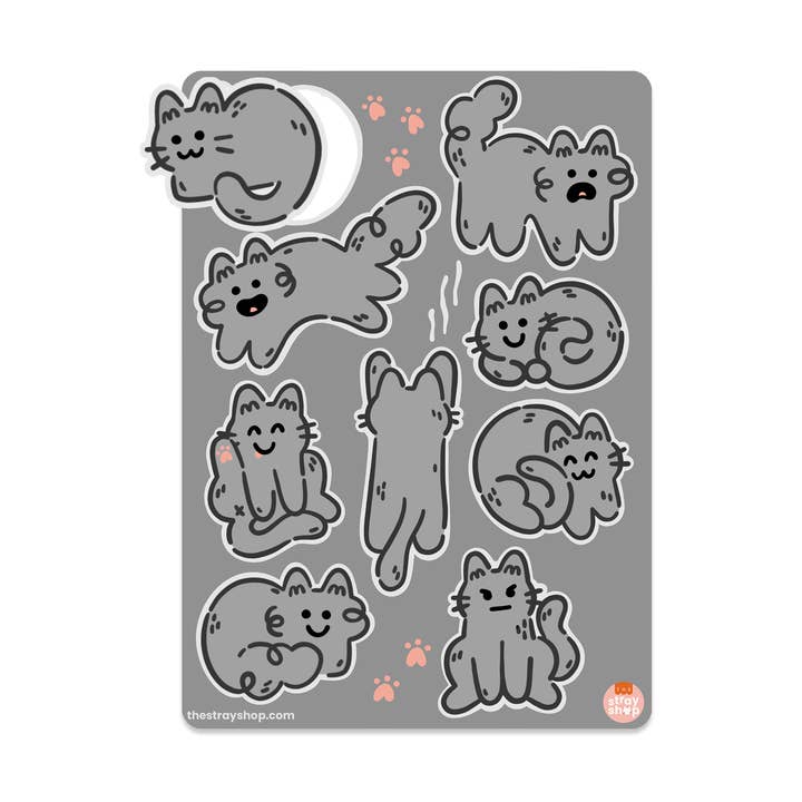 Grey Cats Sticker Sheet for wholesale by The Stray Shop