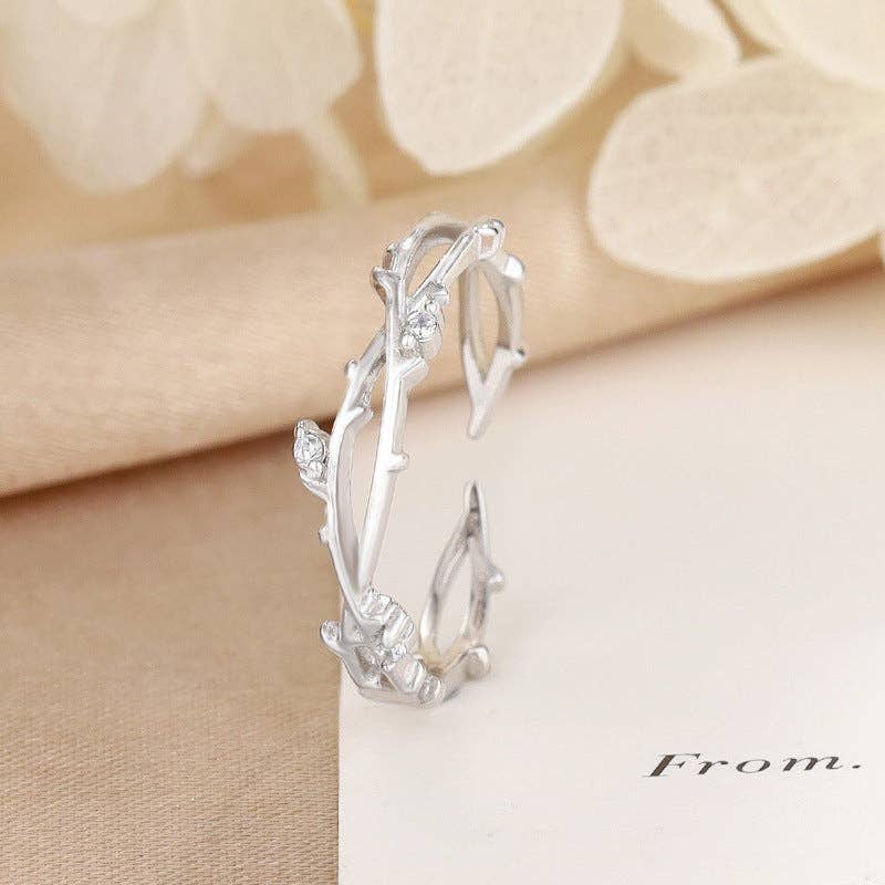 Perimade & Co. LLC – wholesale Band/stacked ring – Dainty Tree Leaf Branch Stacking Ring in 925 Sterling Silver0