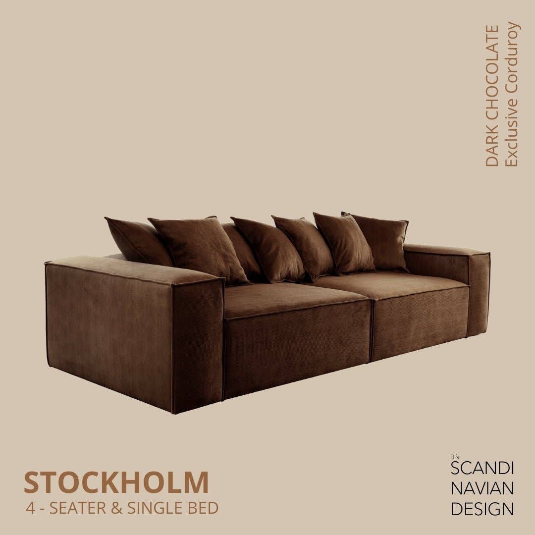 Stockholm 4-seater sofa/single bed Exclusive Corduroy Dark Chocolate removable & washable cover for wholesale on Faire12