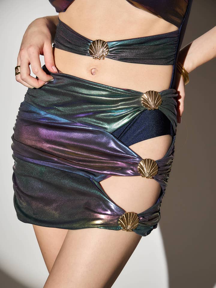 Glanzende Cocktail Minirok Mystiek Zwart voor wholesale door Aulala Paris