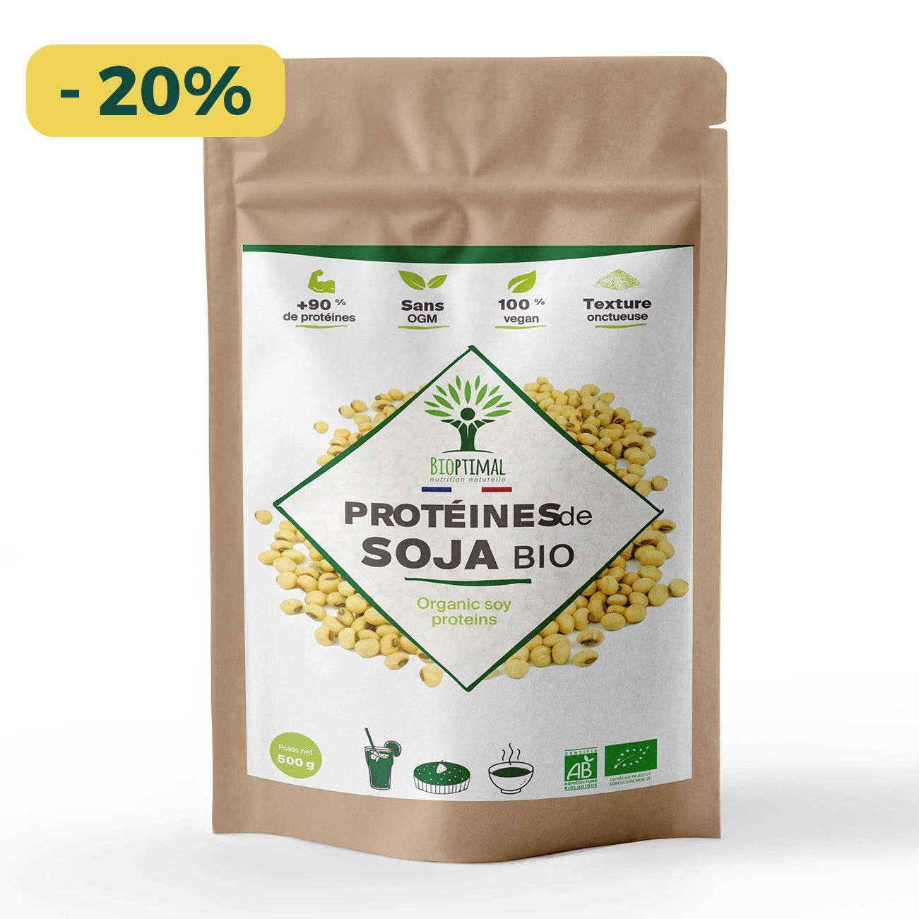 Bioptimal - Venta al por mayor Proteínas y superalimentos en polvo - Polvo de proteína de soja orgánica - Bioptimal0