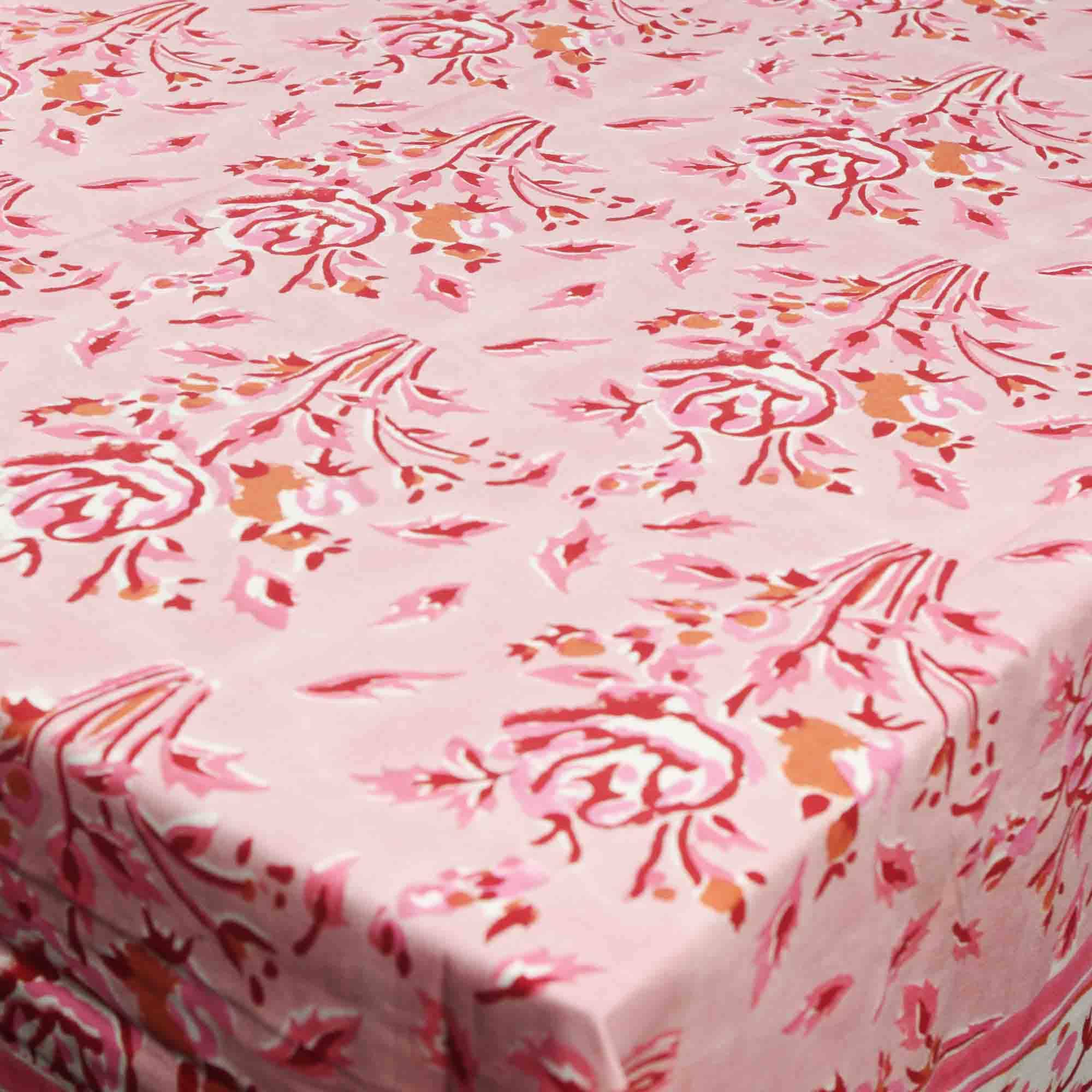 Kantha Decor – wholesale Duk – 6-sits Blocktryckt Rektangulär Duk - Rosa Blommönster4