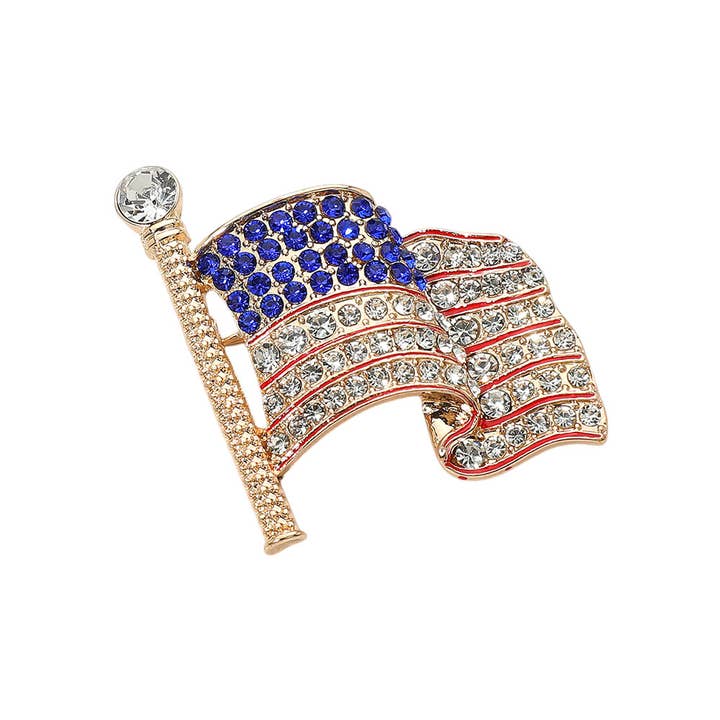 Sensibling Corp. - Wholesale Brooch - Stone Paved American USA Flag Pin Brooch1
