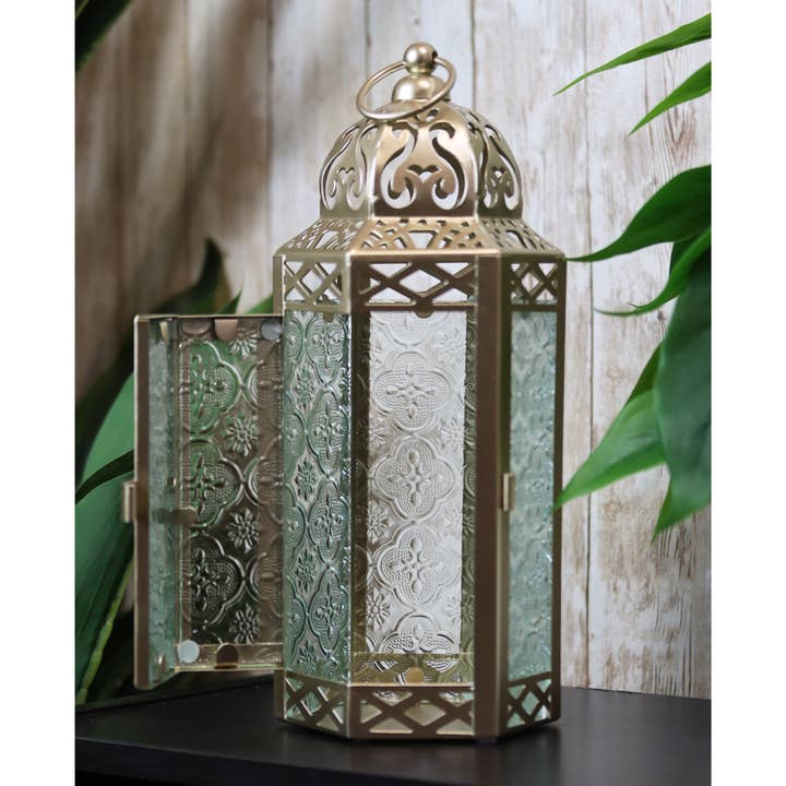 WholesaleMart - Wholesale Lantern - White Gold Moroccan Candle Lantern, Medium