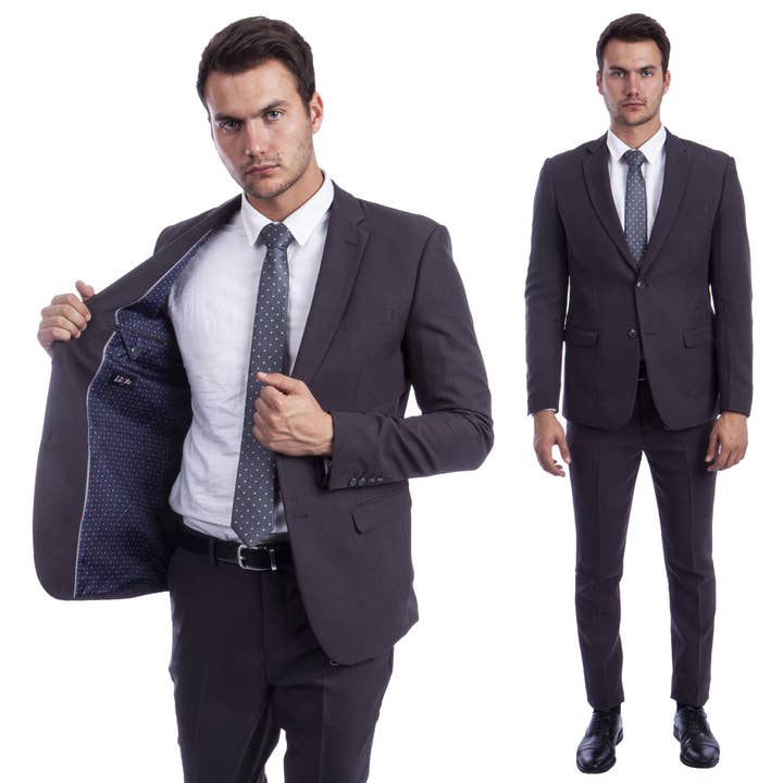 Dark Grey Polyester Hybrid Fit Mens Suit 2pc by Vitto for wholesale by Suits America
