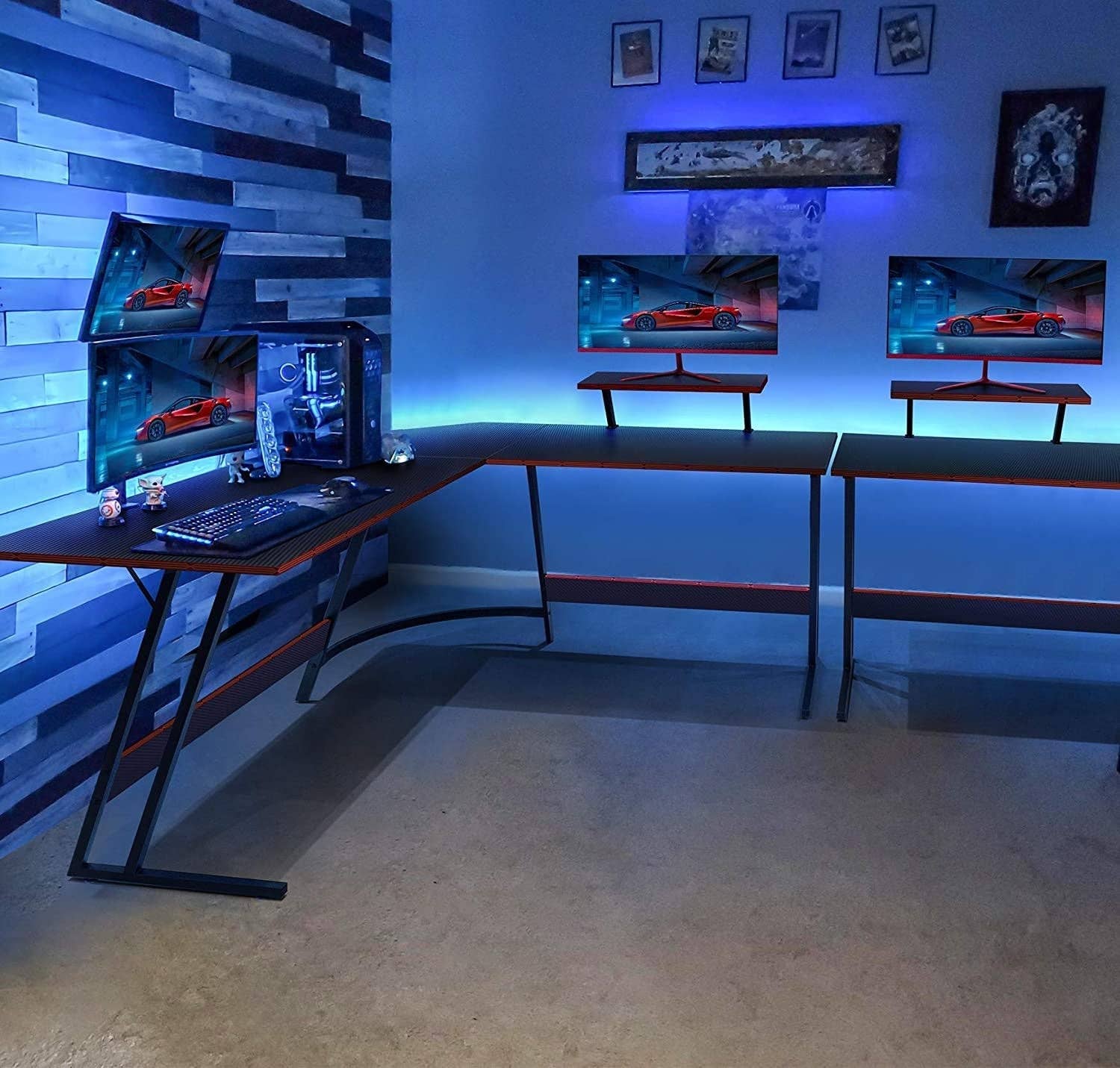 Black L Shaped Gaming Desk With Monitor Riser 51 Inch Corner Desk for wholesale on Faire1