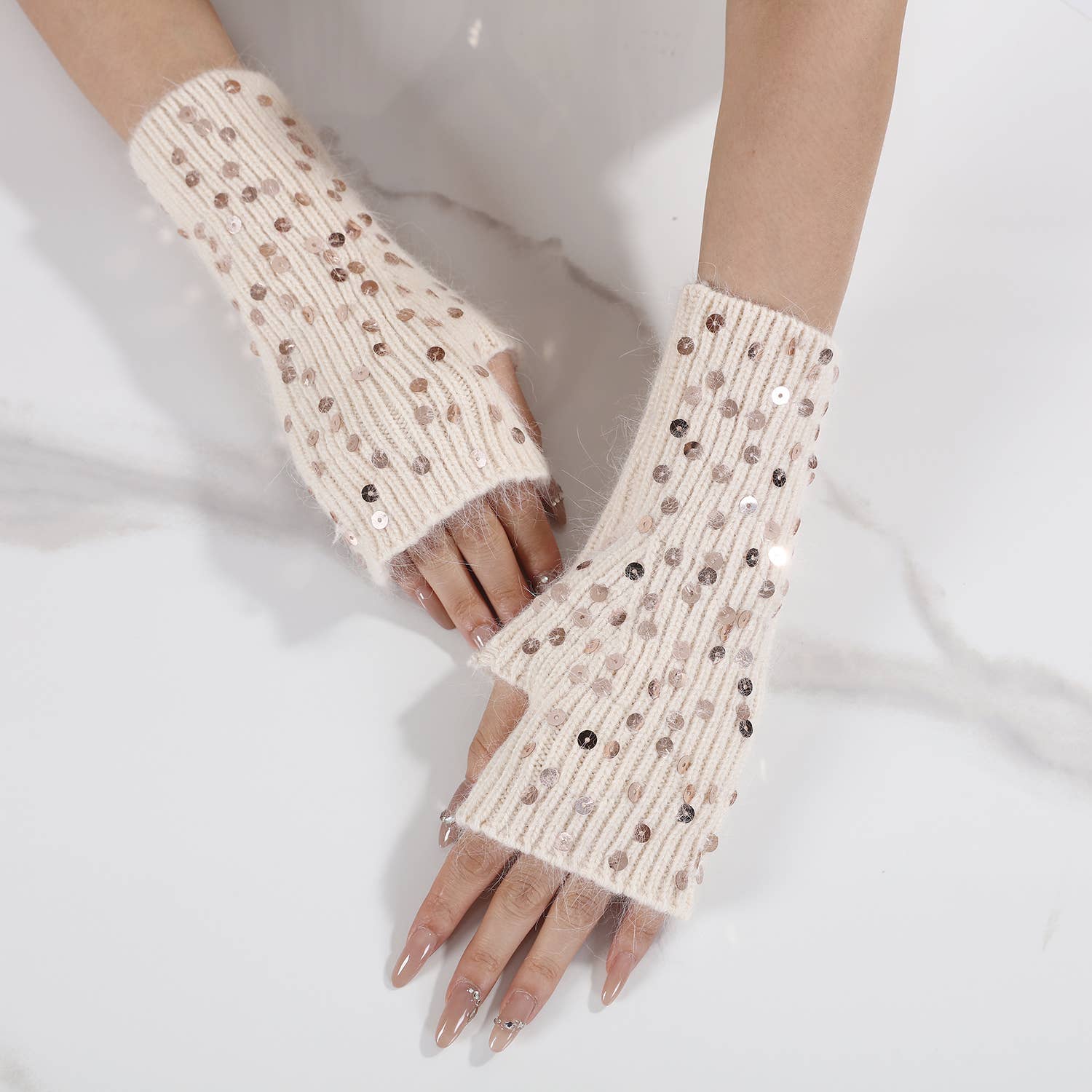 PEACH ACCESSORIES – wholesale Winter accessory set – women's – Sequins Pompom Hat and Gloves Set SD117-15