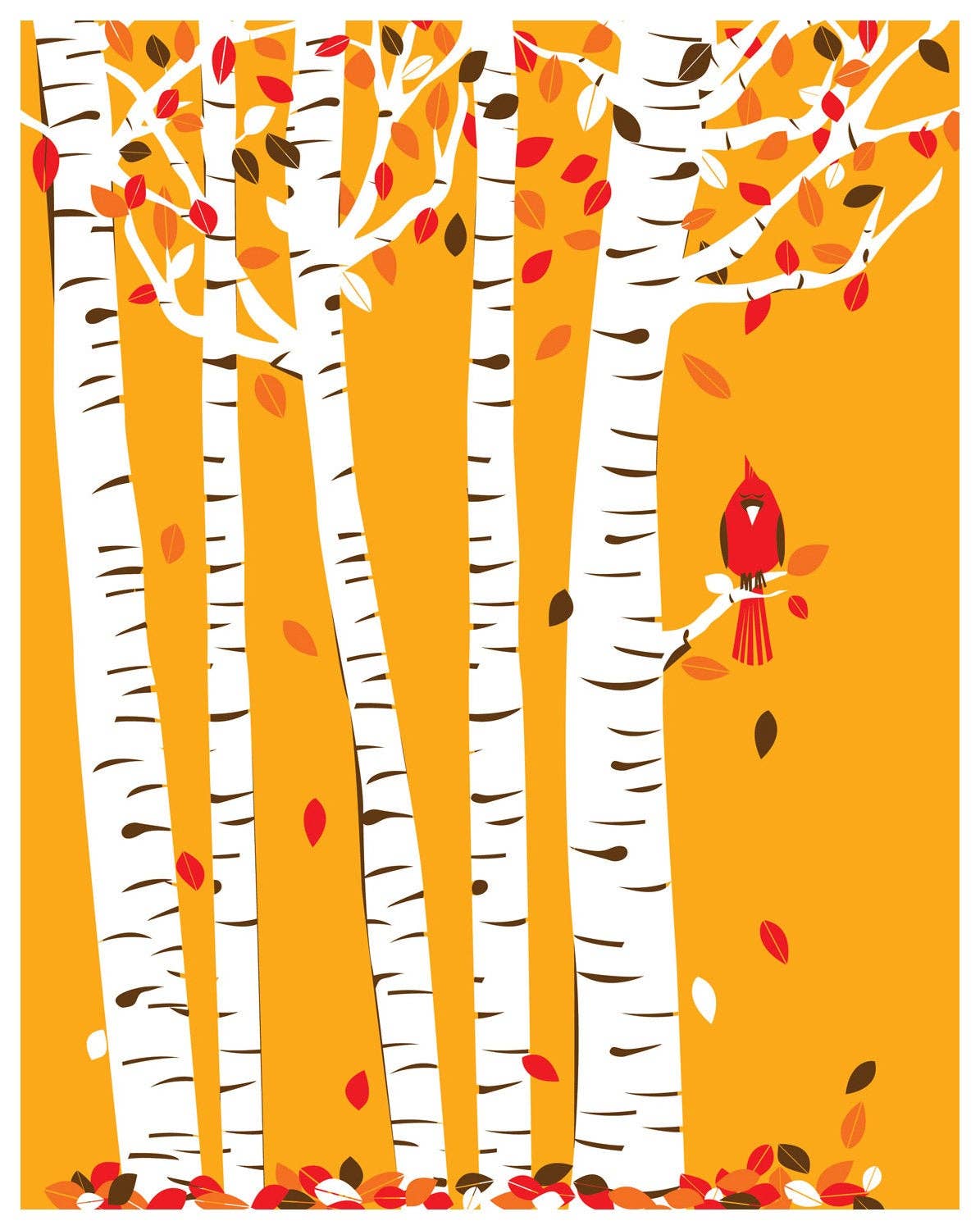 strawberryluna - Wholesale Art Print - Small Autumn Cardinal Print Birch Tree Art Red Bird4