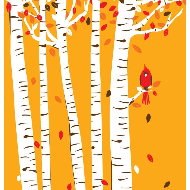 strawberryluna - Wholesale Art Print - Small Autumn Cardinal Print Birch Tree Art Red Bird4