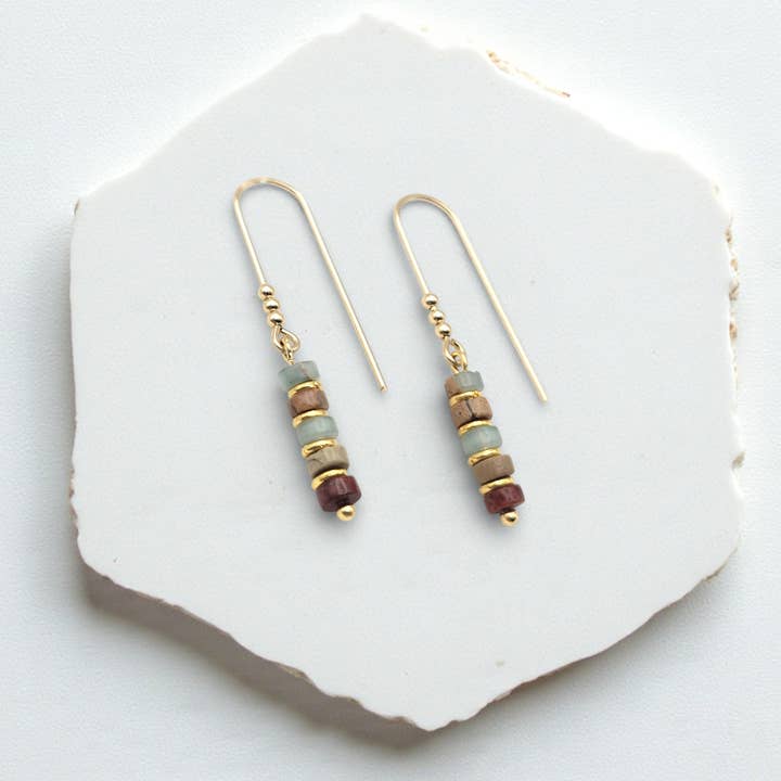 Earth Tone Beads and 14K Gold Filled Dangle Earrings for wholesale by Bijou by SAM