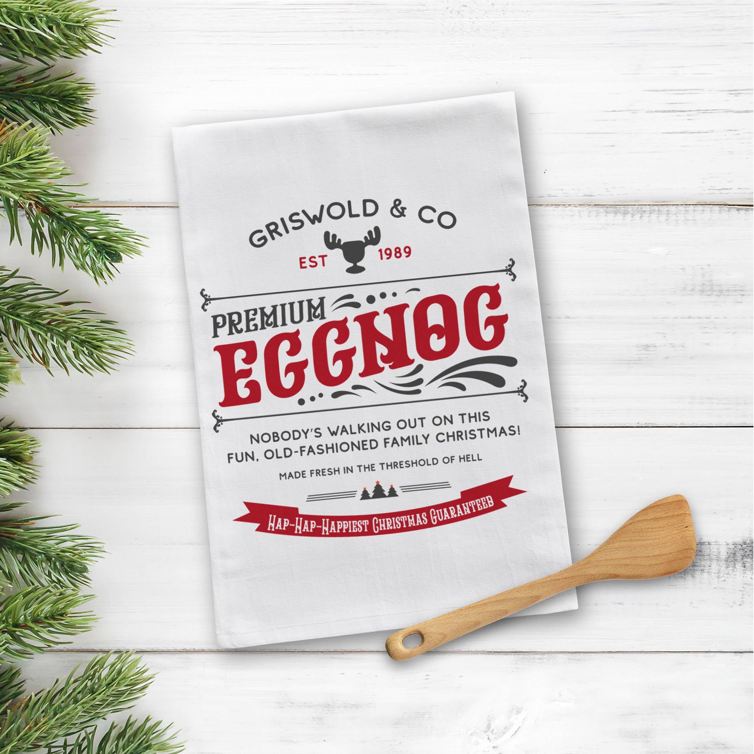 ZA Handmade Wholesale – Großhandel Geschirrtücher – Flour Sack Christmas Vacation inspiriertes Geschirrtuch Griswold & Co Eggnog Geschirrtuch Neuheit Weihnachten Geschirrtuch0