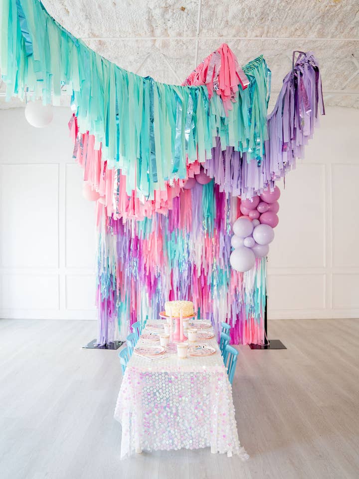 Spa Party Fringe Fringe Backdrop for wholesale by Oh My Darling Party Co