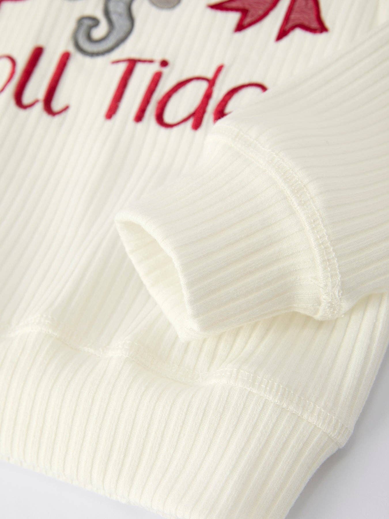 Rylee Faith Designs – Conjunto de camisola e calças – criança por atacado – Conjunto de Jogo para Meninas – Top Elefante Roll Tide e Calças Flare com Padrão Vermelho3